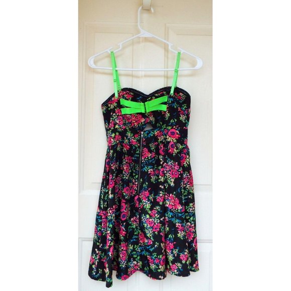 Material Girl Floral Cut Out Bustier Neon Fit and Flare Sleeveless Dress Small - Picture 3 of 11